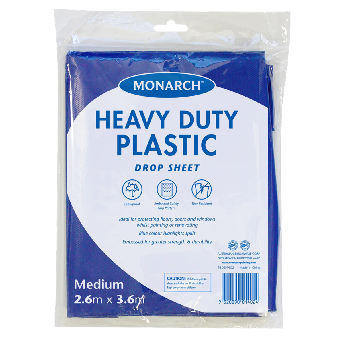 Monarch Plastic Drop Sheet - 2.6m x 3.6m - Blue - Leak Proof