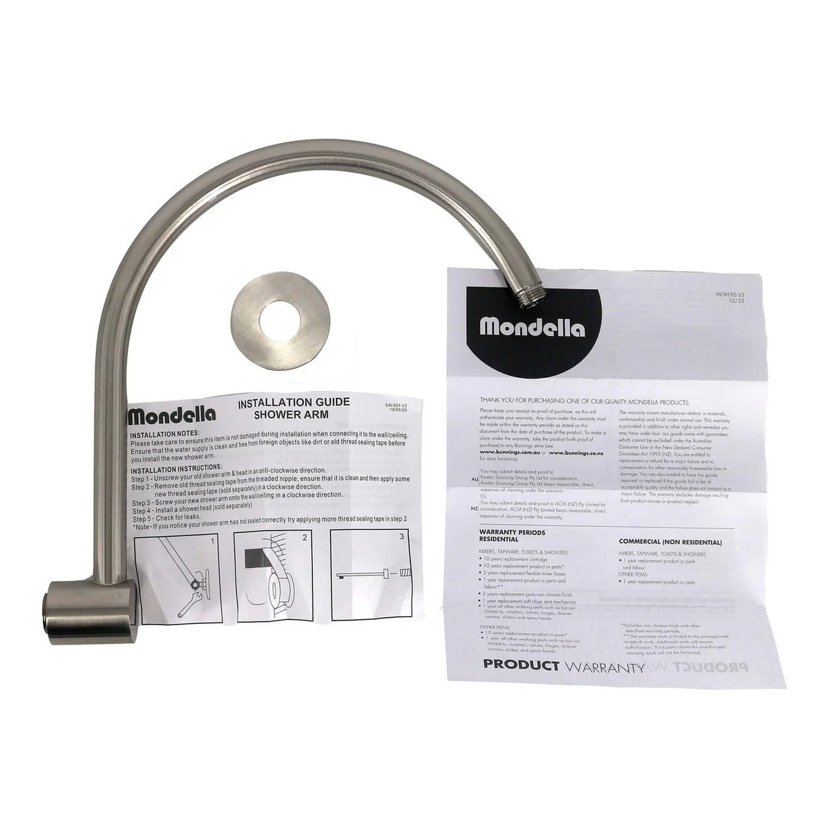 Mondella 300mm Gooseneck Shower Arm - Brushed Nickel - Durable & Stylish - Image 2