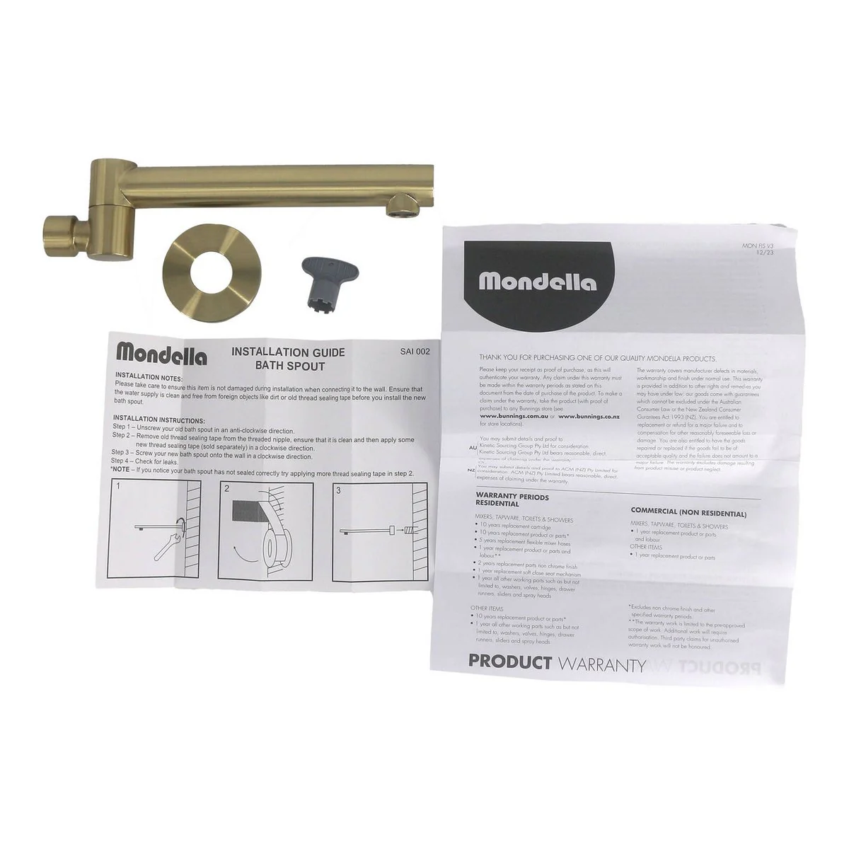 Mondella Bath Swivel Spout - Brushed Brass - 215mm Reach - Easy Installation - Image 3