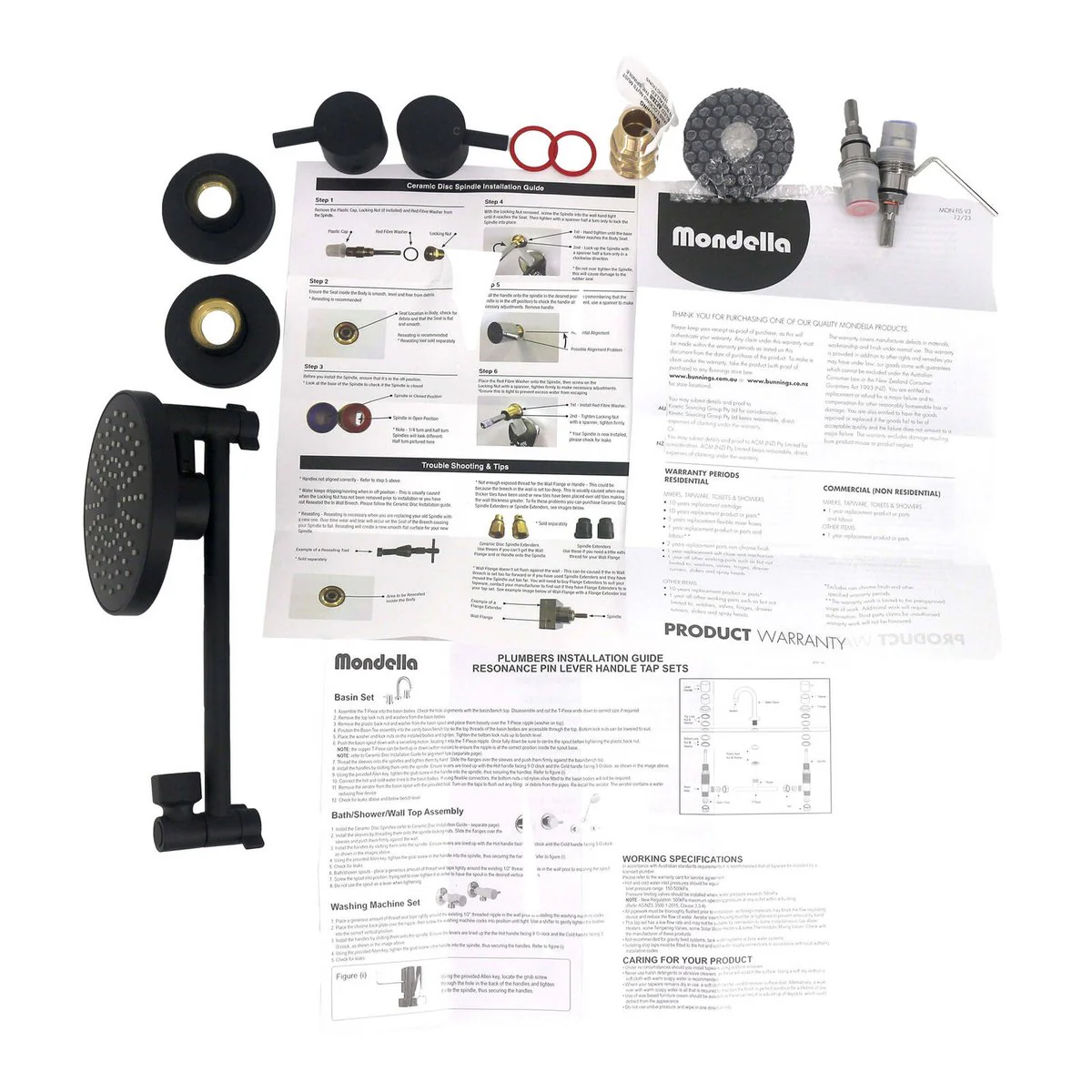 Mondella Black Matte Resonance 1/4 Turn Pin Lever ABS All Directional Shower Set - Image 2