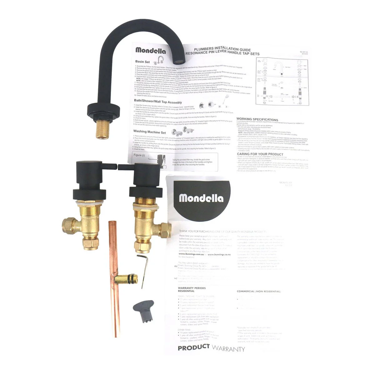 Mondella Black Matte Resonance Basin Set - 1/4 Turn - 1245mm - Ergonomic Design - Image 2