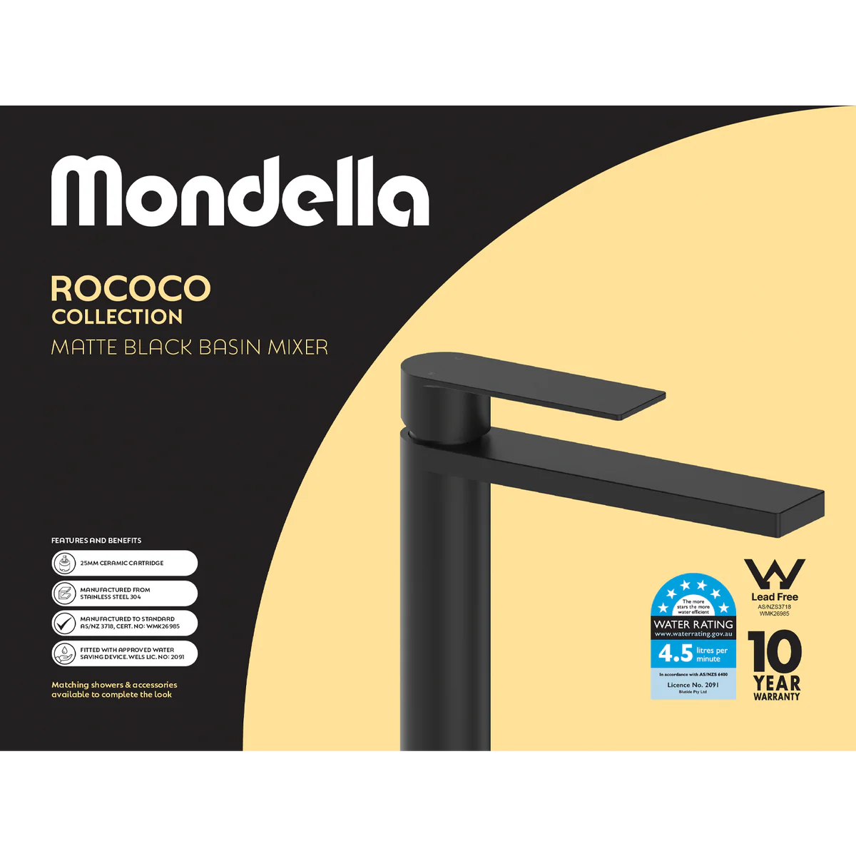 Mondella Black Matte Rococo Basin Mixer - 145mm x 173mm x 200mm - Lead-Free - Water-Saving - Image 4