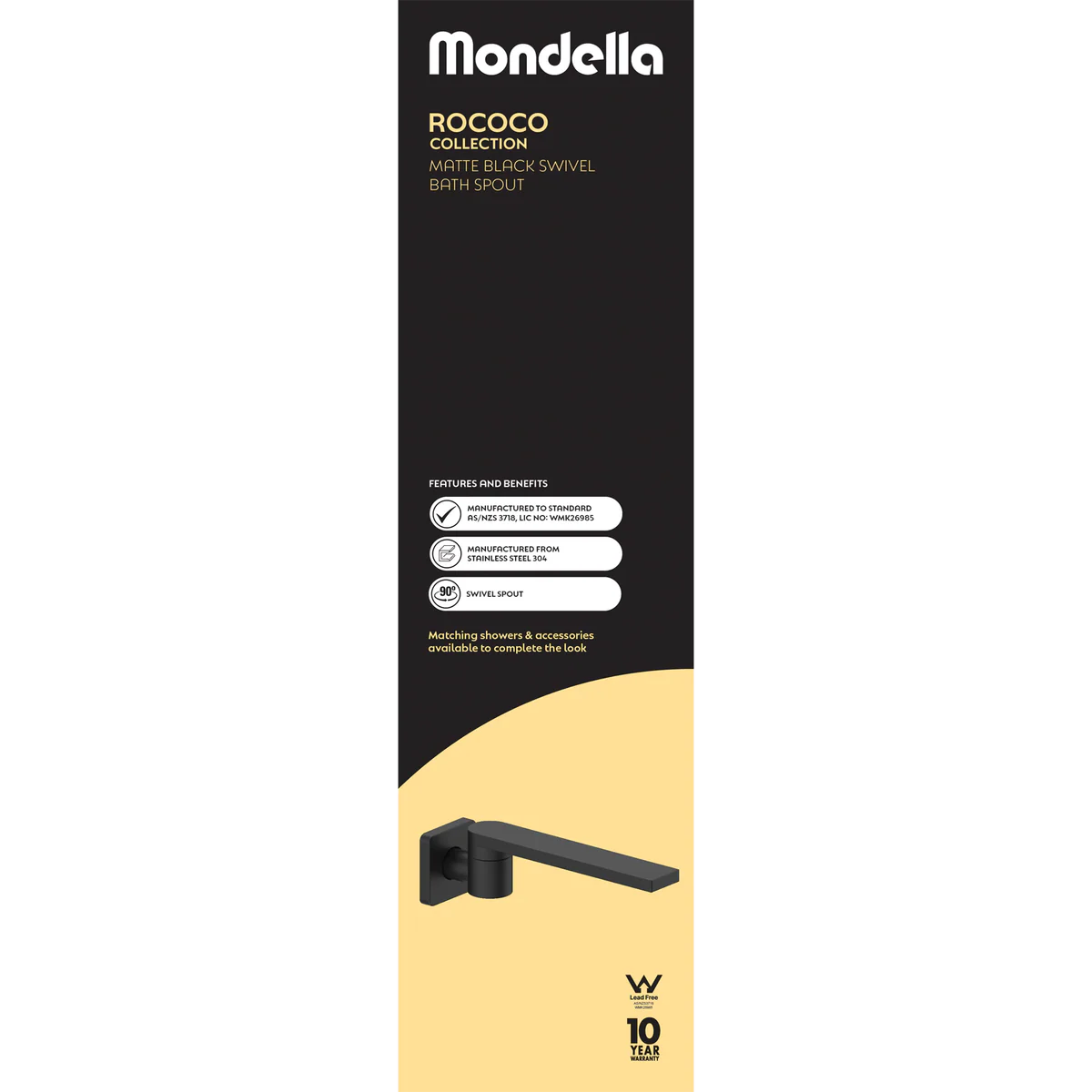 Mondella Black Matte Rococo Swivel Bath Spout - 75mm x 250mm - Lead-Free Stainless Steel - Image 4