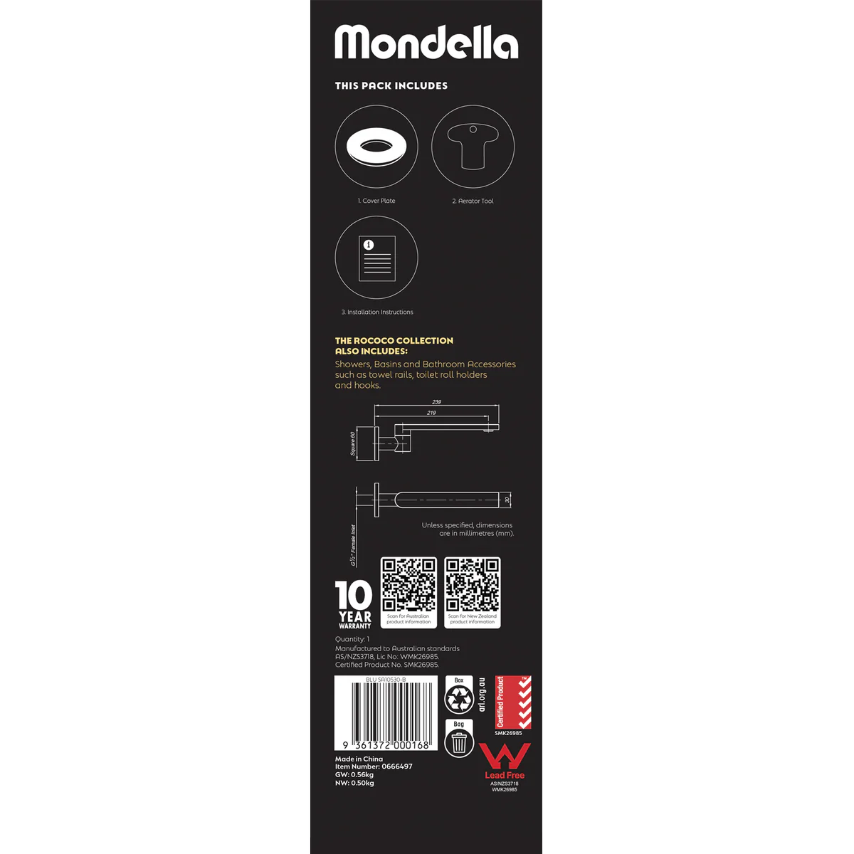 Mondella Black Matte Rococo Swivel Bath Spout - 75mm x 250mm - Lead-Free Stainless Steel - Image 5
