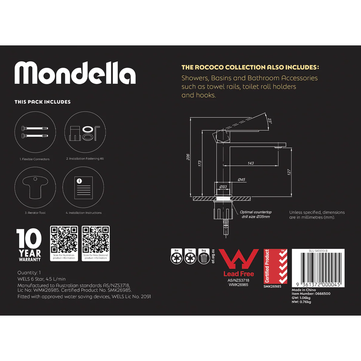 Mondella Black Matte Rococo Tall Basin Mixer - 273mm - Water-Saving - Image 5