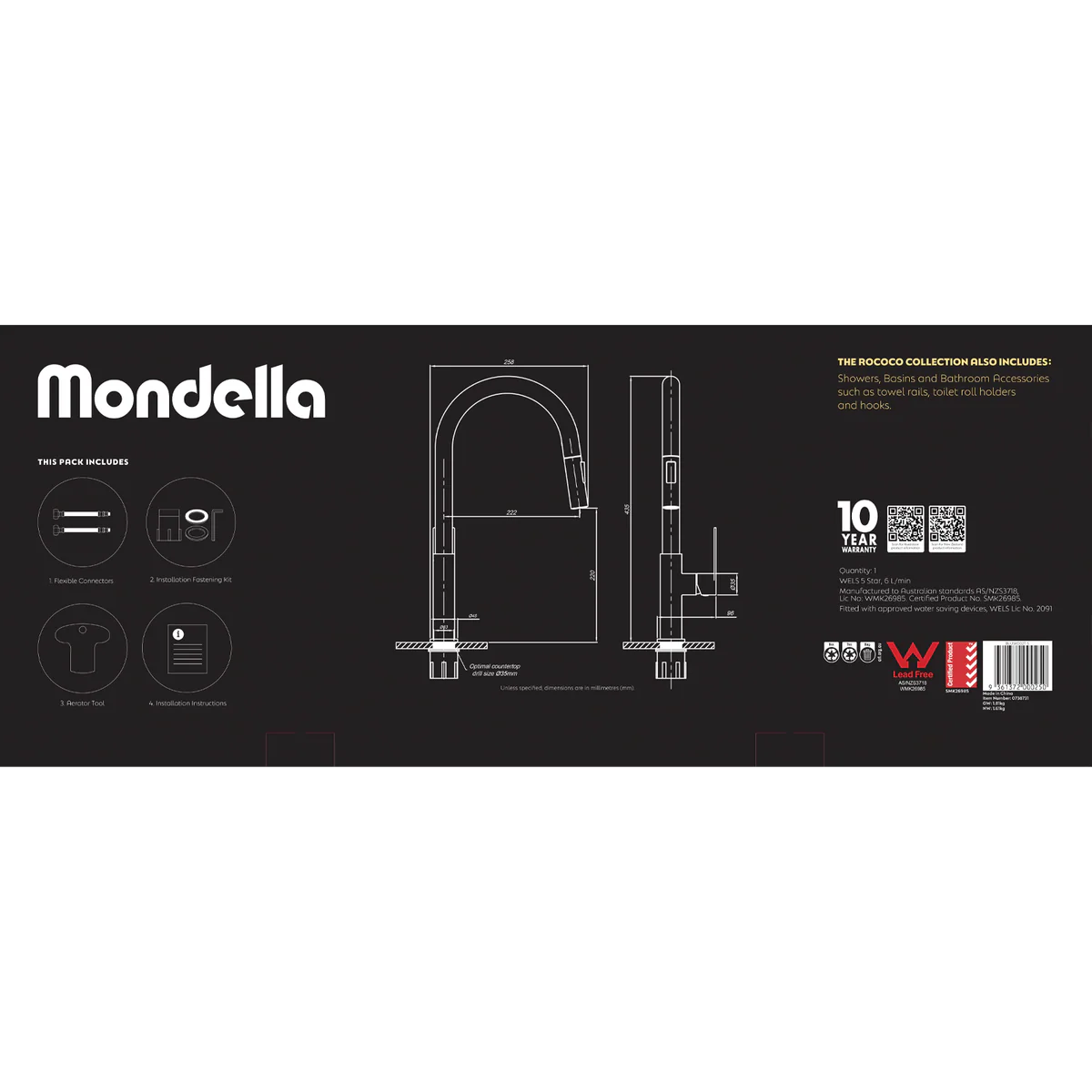 Mondella Brushed Nickel Rococo Pull Down Sink Mixer - 45mm x 435mm - Durable, Water-Saving - Image 5