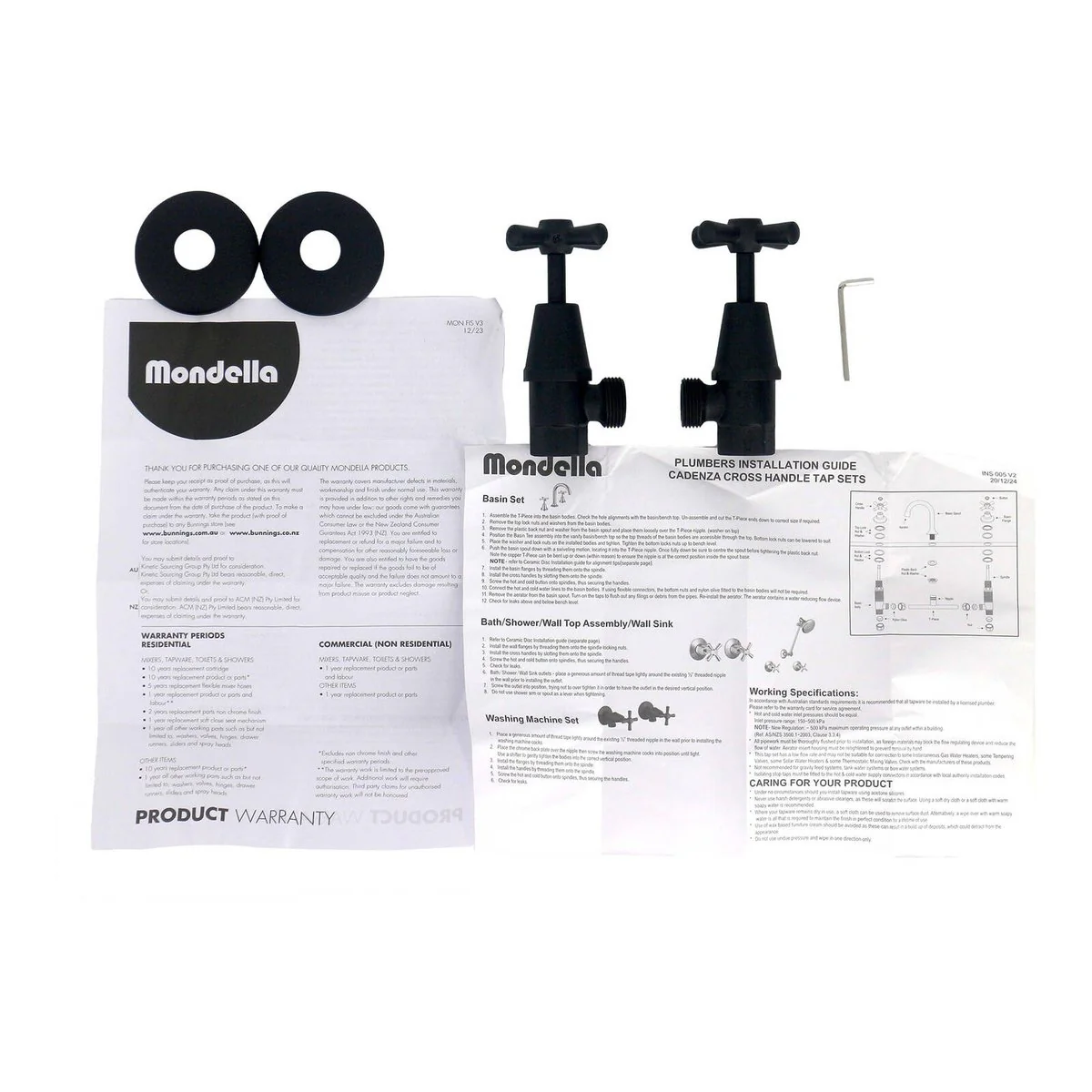 Mondella Cadenza Matte Black 1/2 Turn Washing Machine Set 245mm - Chrome - Image 4