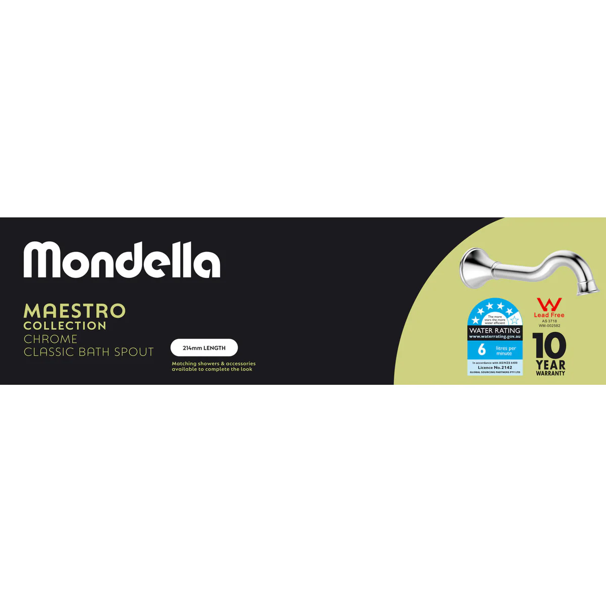 Mondella Chrome Maestro Classic Bath Spout - 214mm - Lead-Free Brass - Chrome - Image 2