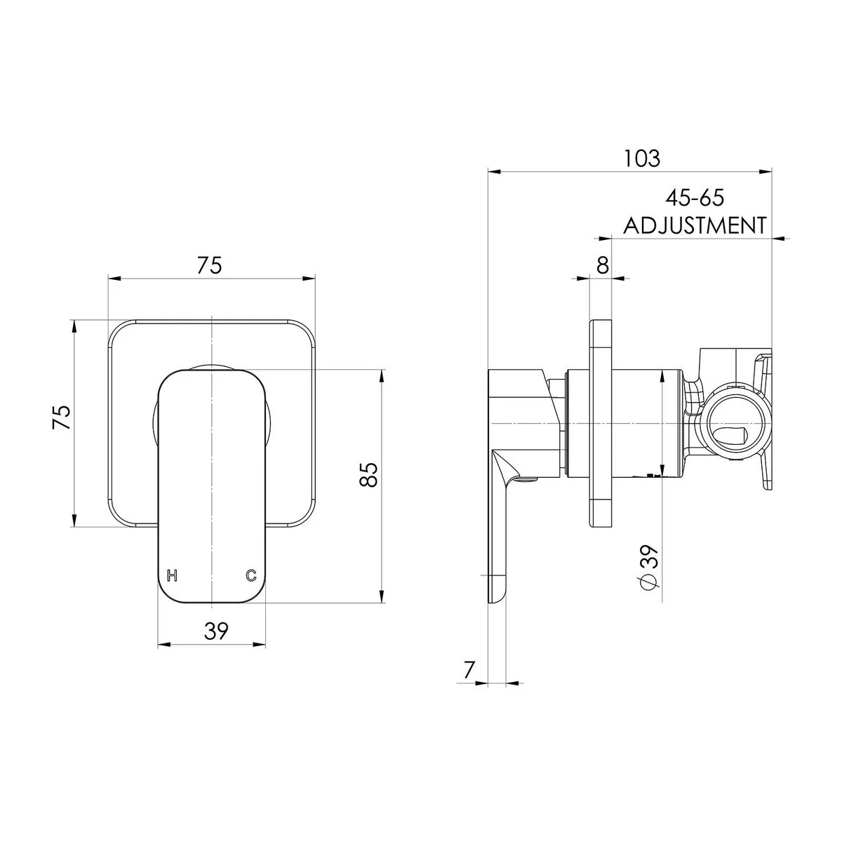 Mondella Chrome Overture Shower Wall Mixer - 75mm x 140mm x 195mm - Lead Free - Image 2