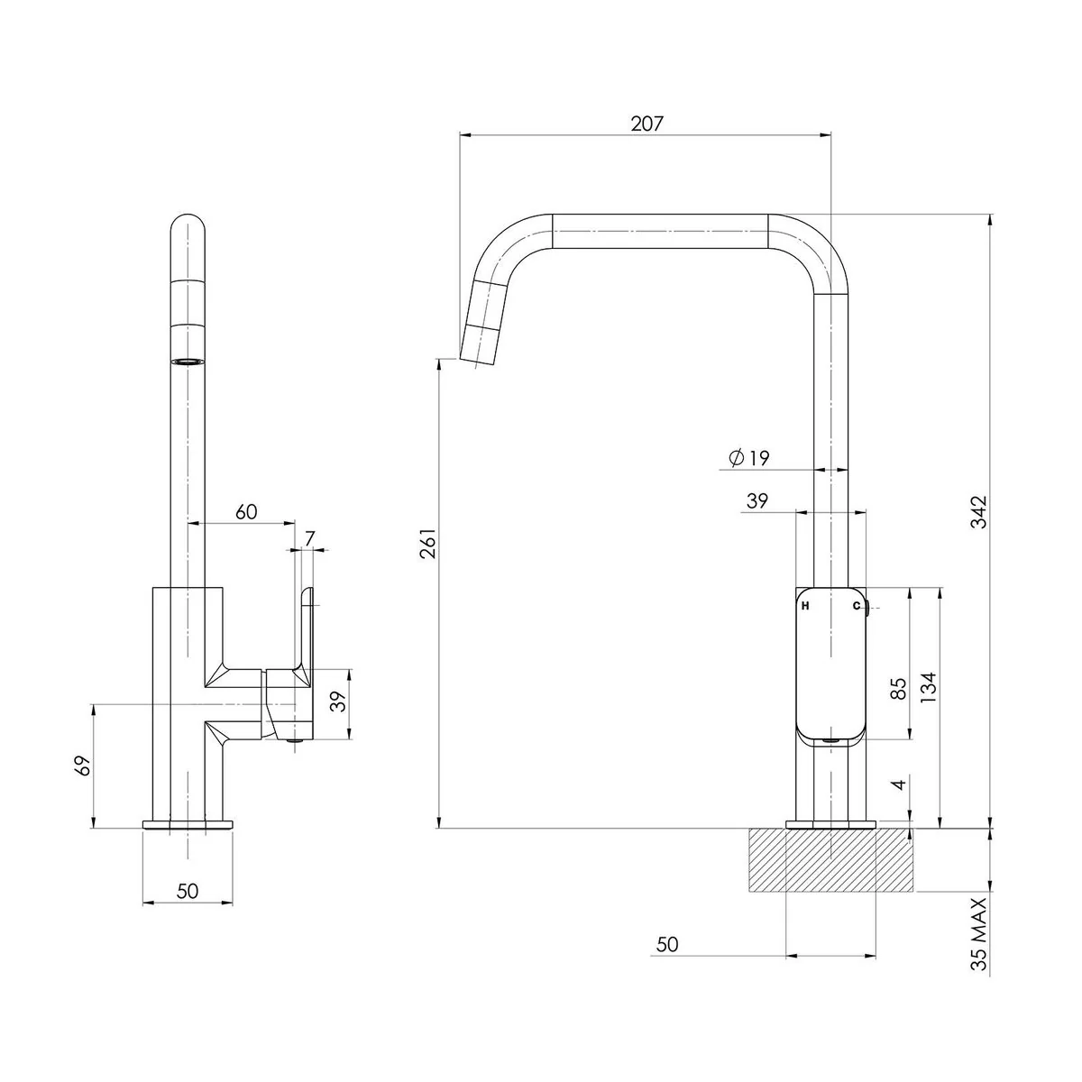 Mondella Chrome Overture Sink Mixer - 35mm Cartridge - Lead Free - 261mm Spout - Image 2