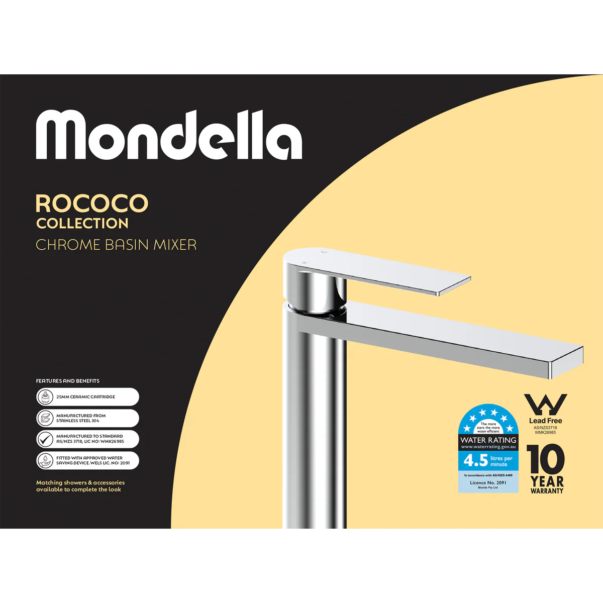 Mondella Chrome Rococo Basin Mixer - 145mm x 173mm x 200mm - Water-Saving - Image 4