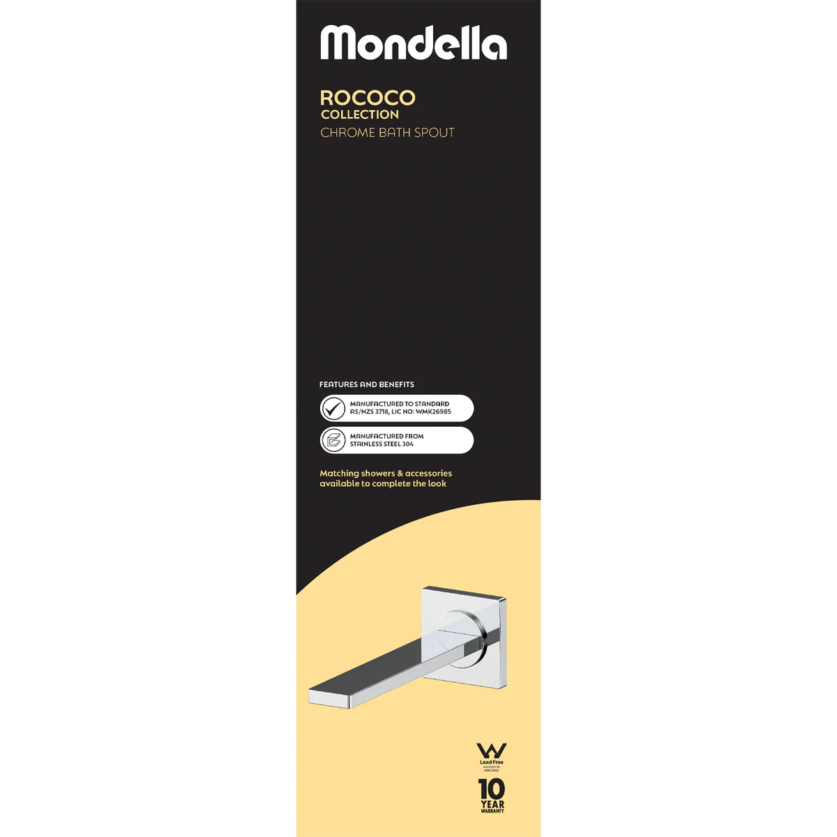 Mondella Chrome Rococo Bath Spout - 200mm - Lead-Free Stainless Steel - Image 4