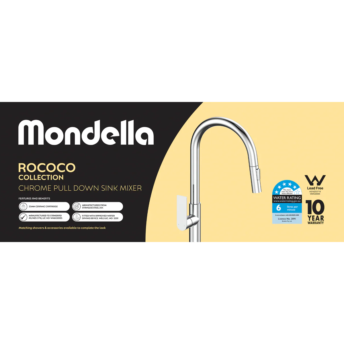 Mondella Chrome Rococo Pull Down Sink Mixer - 45mm x 435mm x 258mm - Lead-Free - Water-Saving - Image 4