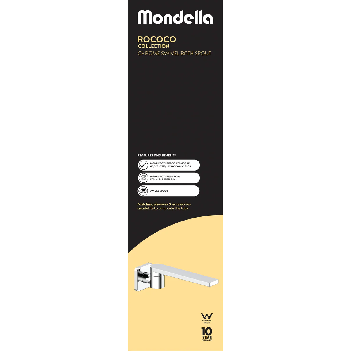 Mondella Chrome Rococo Swivel Bath Spout - 265mm x 65mm x 200mm - Lead-Free Stainless Steel - Image 4