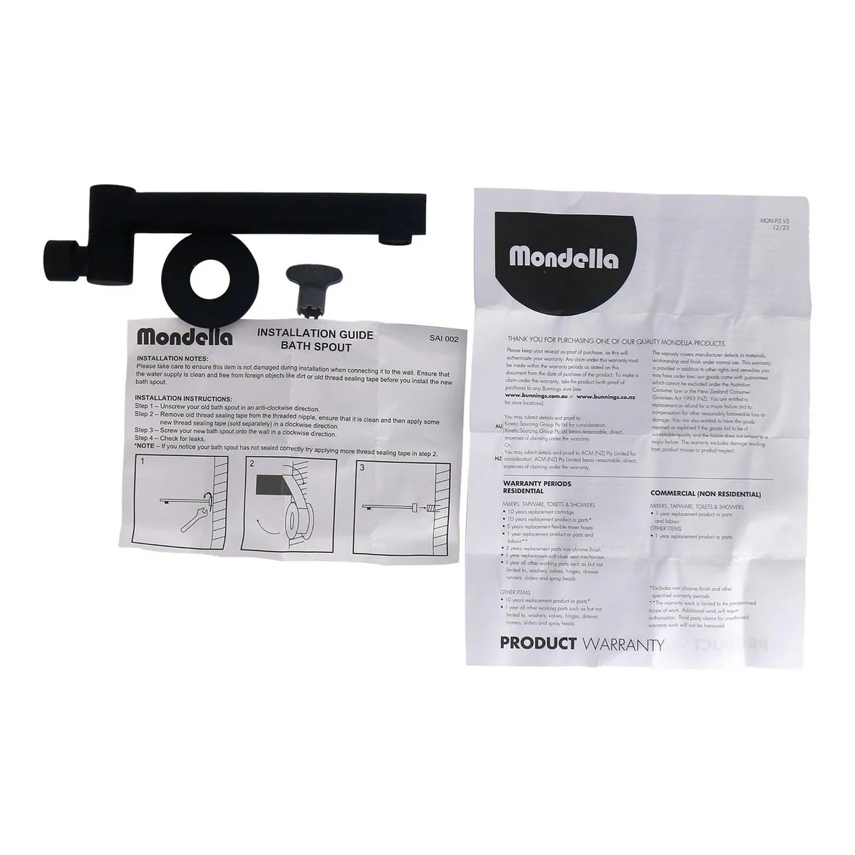 Mondella Matte Bath Swivel Spout - 215mm Reach - Black - Durable Brass - Image 2