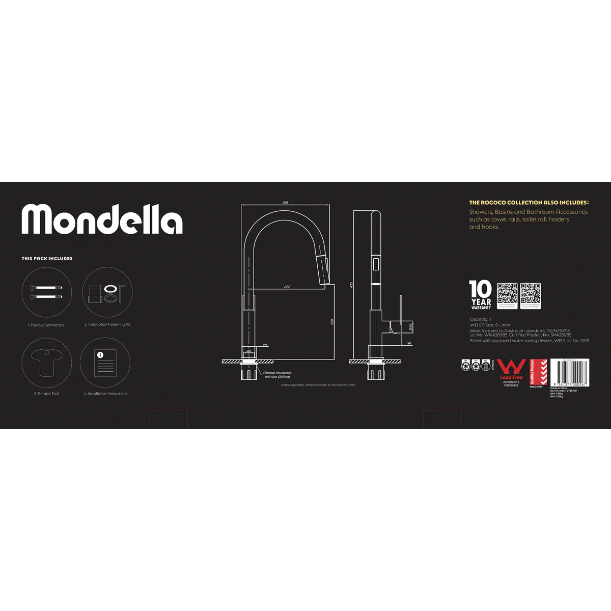 Mondella Rococo Pull Down Sink Mixer - 145mm x 435mm - Brushed Brass - Lead-Free - Image 5