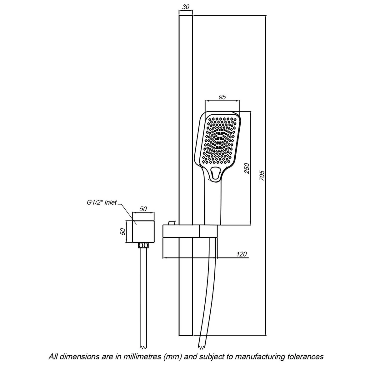 Mondella Wels Multifunction Rail Shower 9L/min 1180mm Black Matte - Image 3