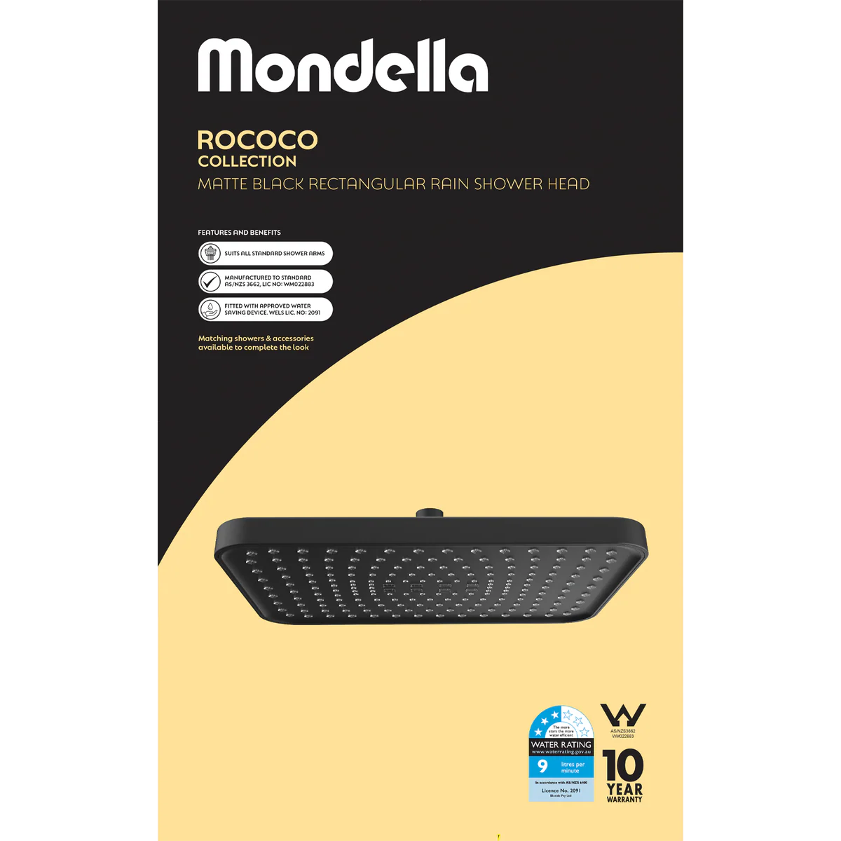 Mondella Wels Rain Shower Head 300mm - 9L/min - Black Matte - Water-Saving - Image 4