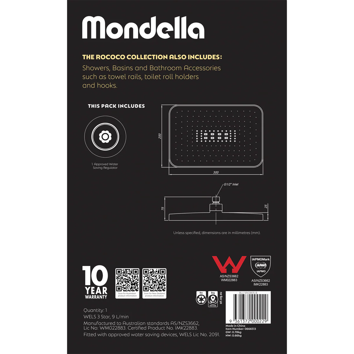 Mondella Wels Rain Shower Head 300mm - 9L/min - Black Matte - Water-Saving - Image 5