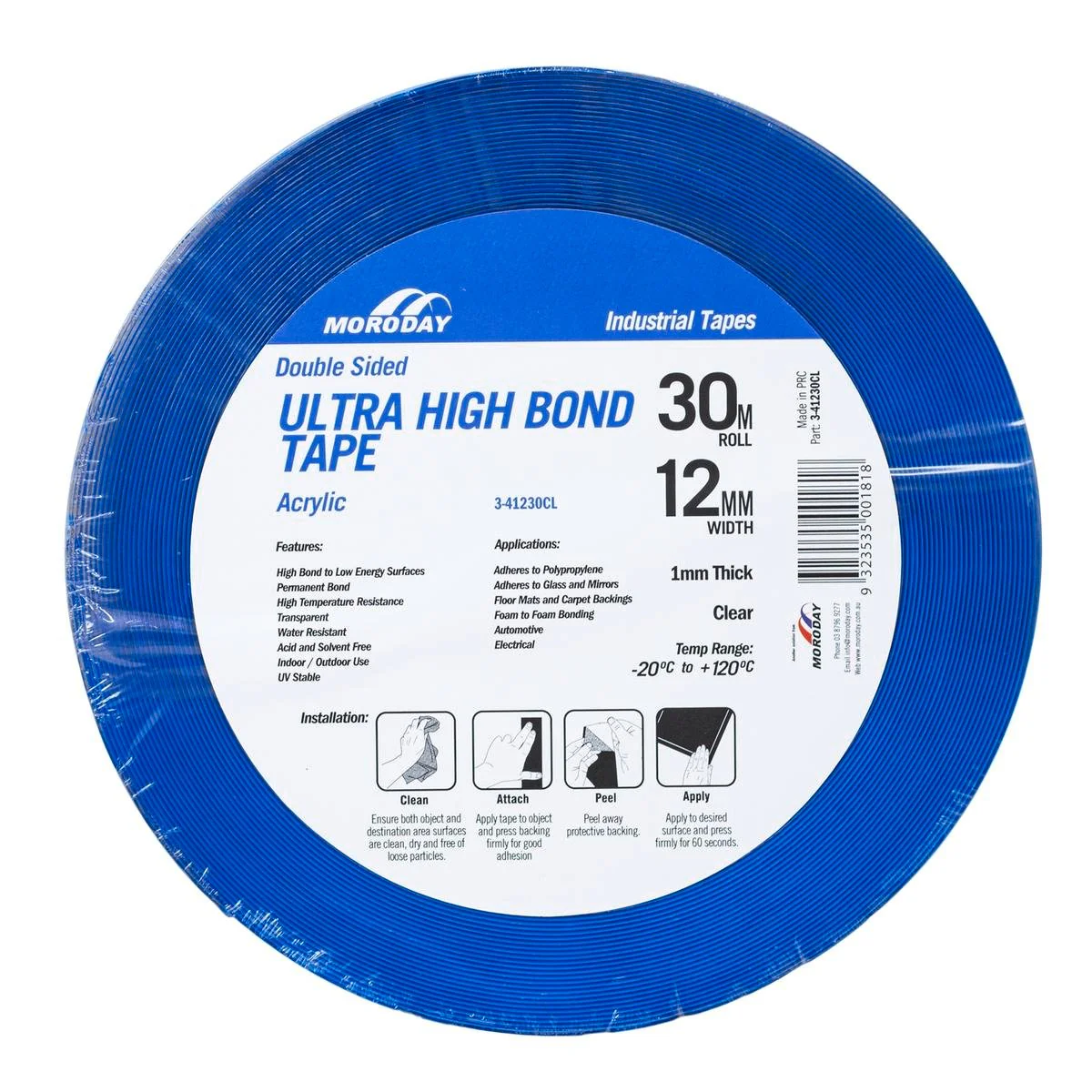 Moroday Double Sided Tape - 12mm x 30m - Acrylic - High Bond
