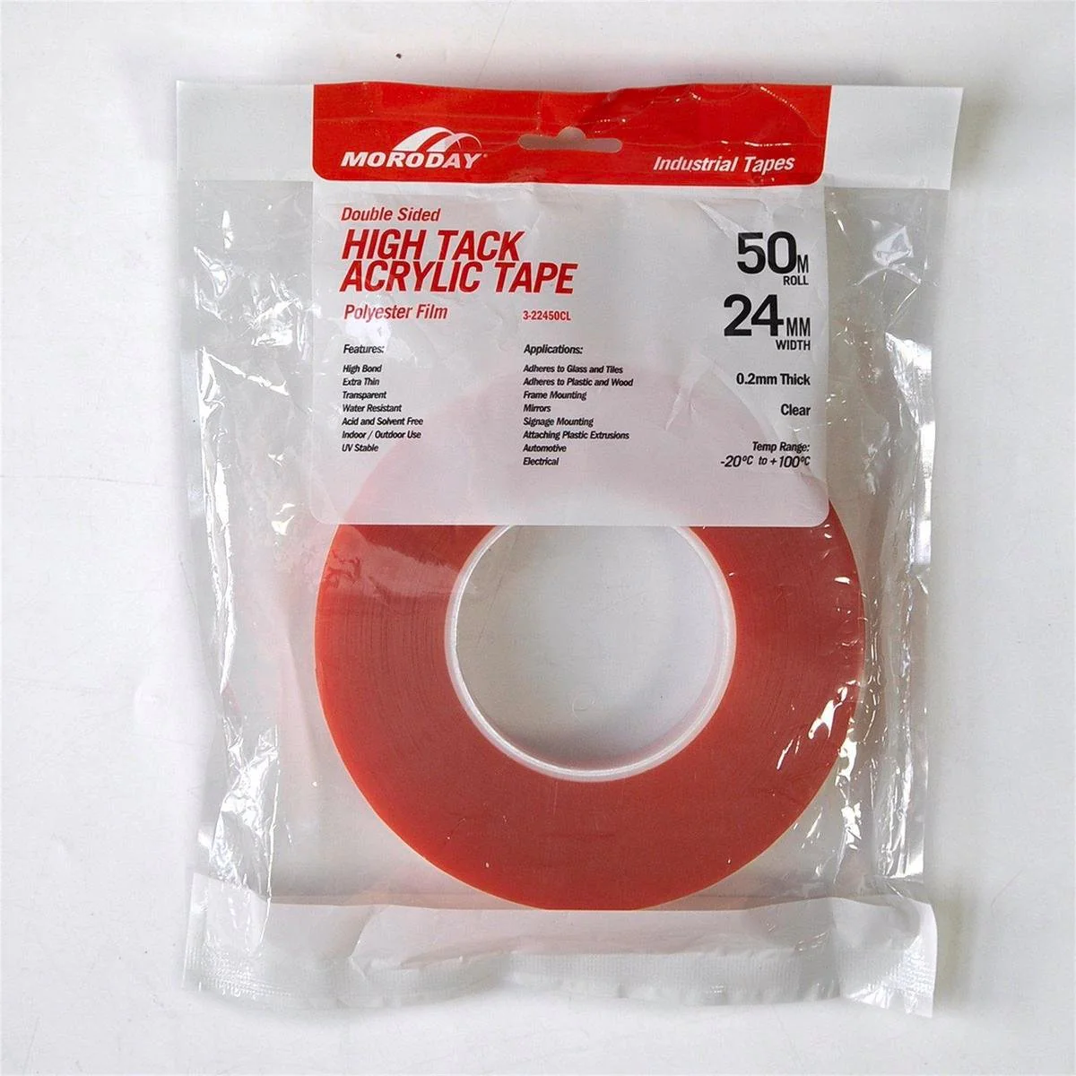 Moroday Double Sided Tape - 24mm x 50m - Polyester - High Tack