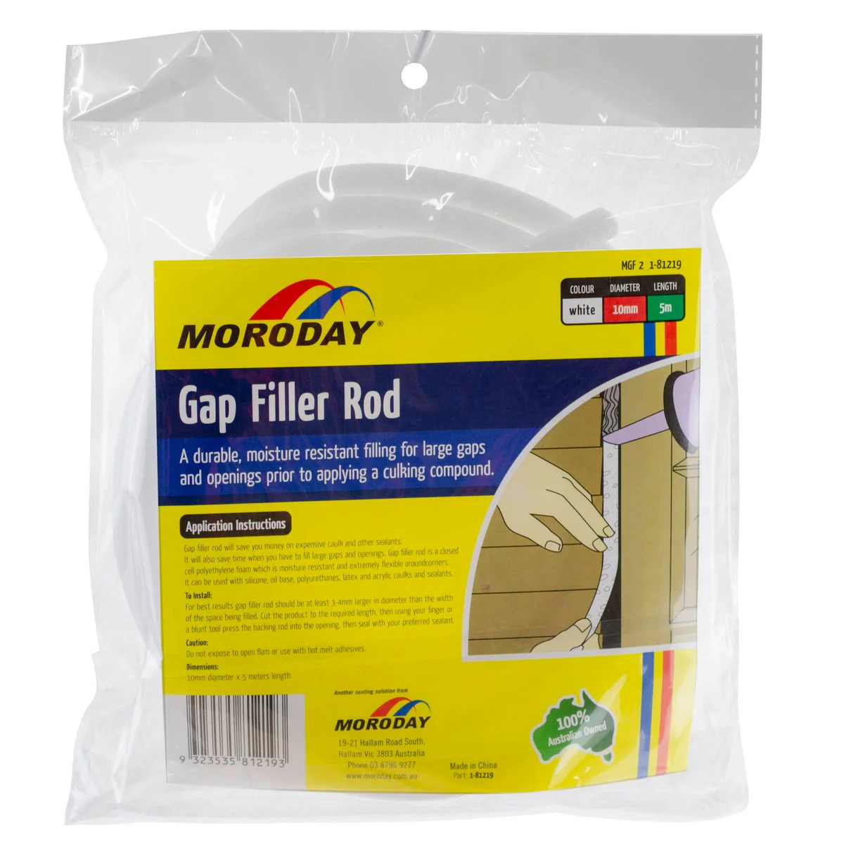 Moroday Gap Filler Rod - 10mm x 5m - Closed Cell Foam - Deep Gaps