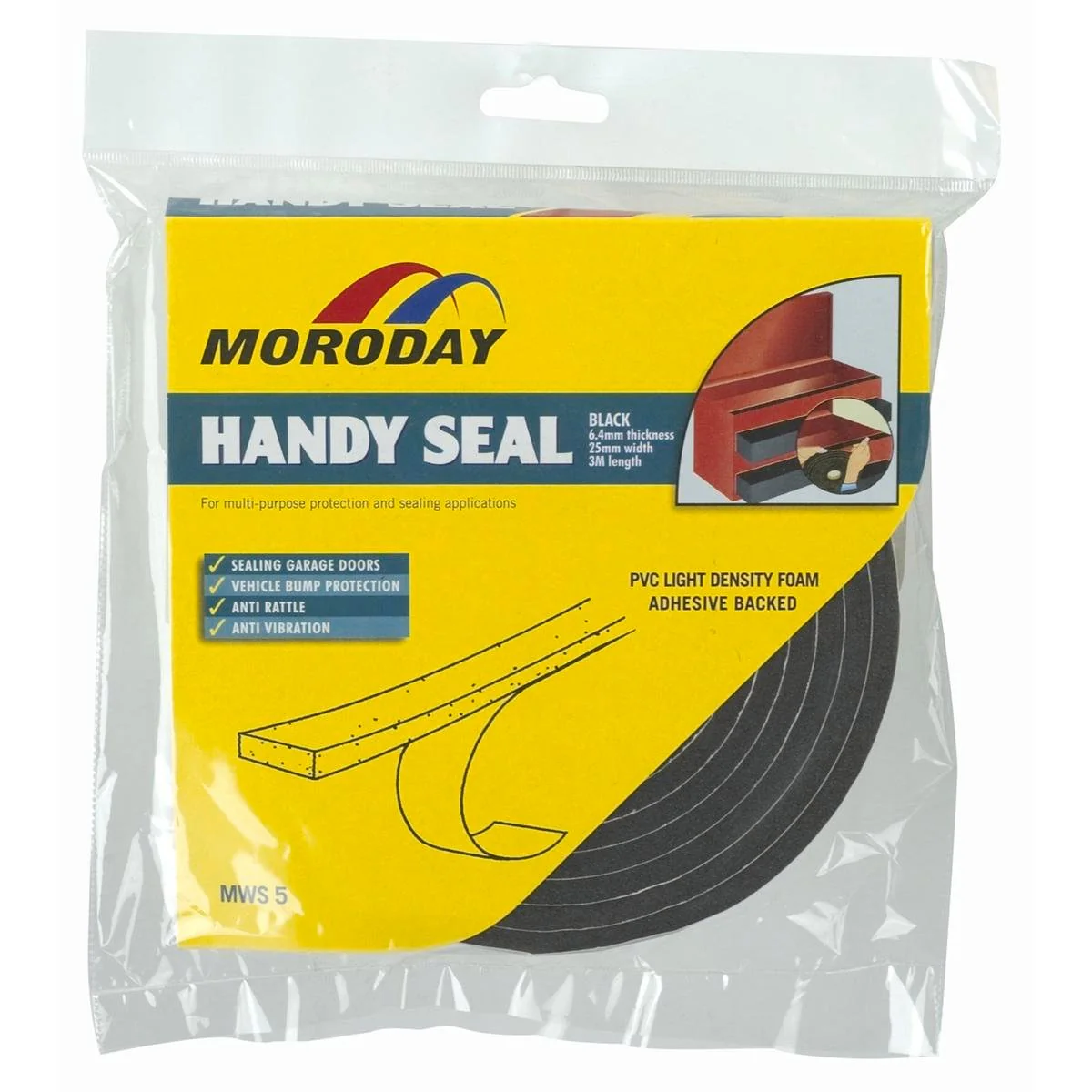 Moroday Garage Weatherseal - 6.4mm x 25mm x 3m - Closed Cell Foam - Self Adhesive