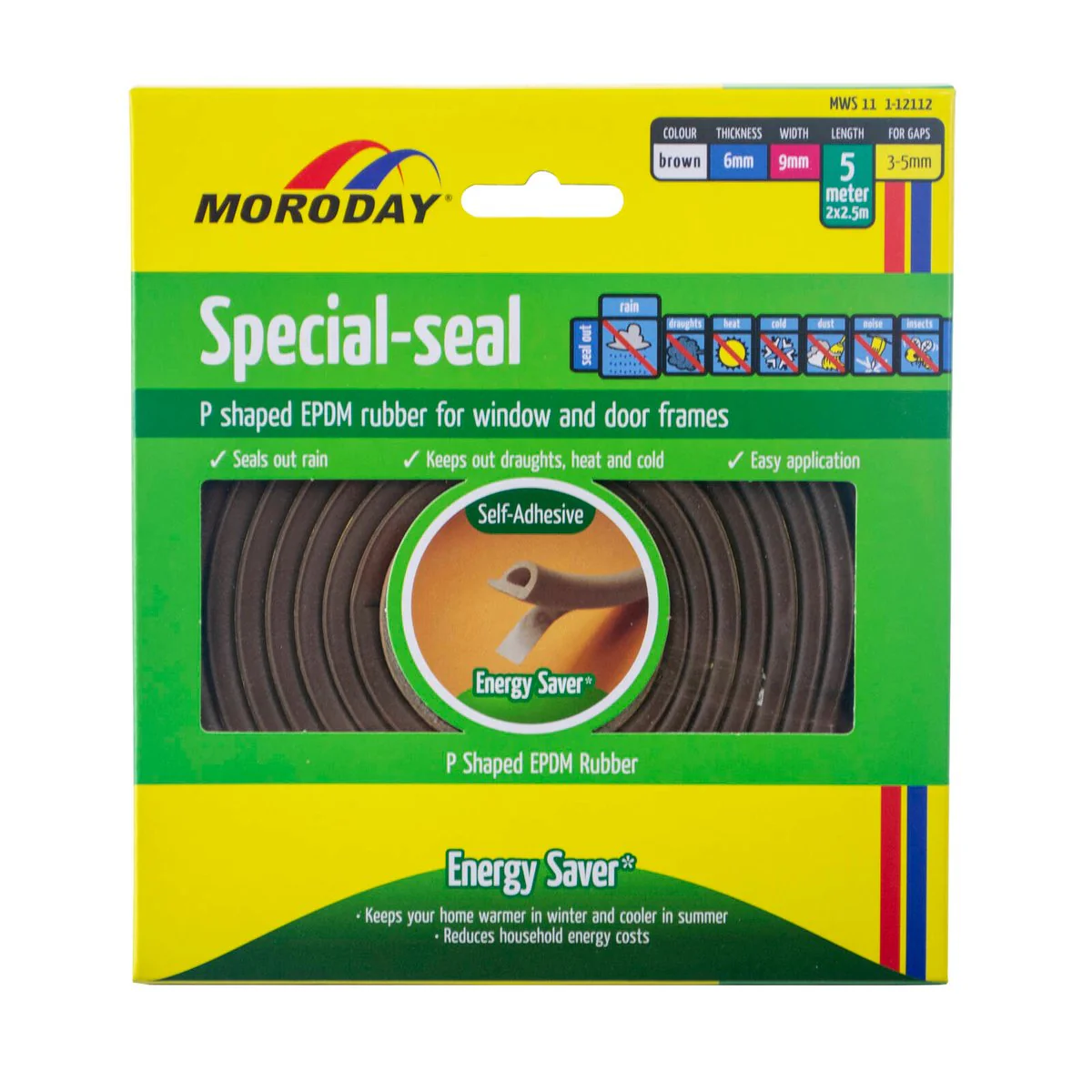 Moroday Self-Adhesive Weather Seal - 6 x 9mm - 5m - Brown - Durable EPDM