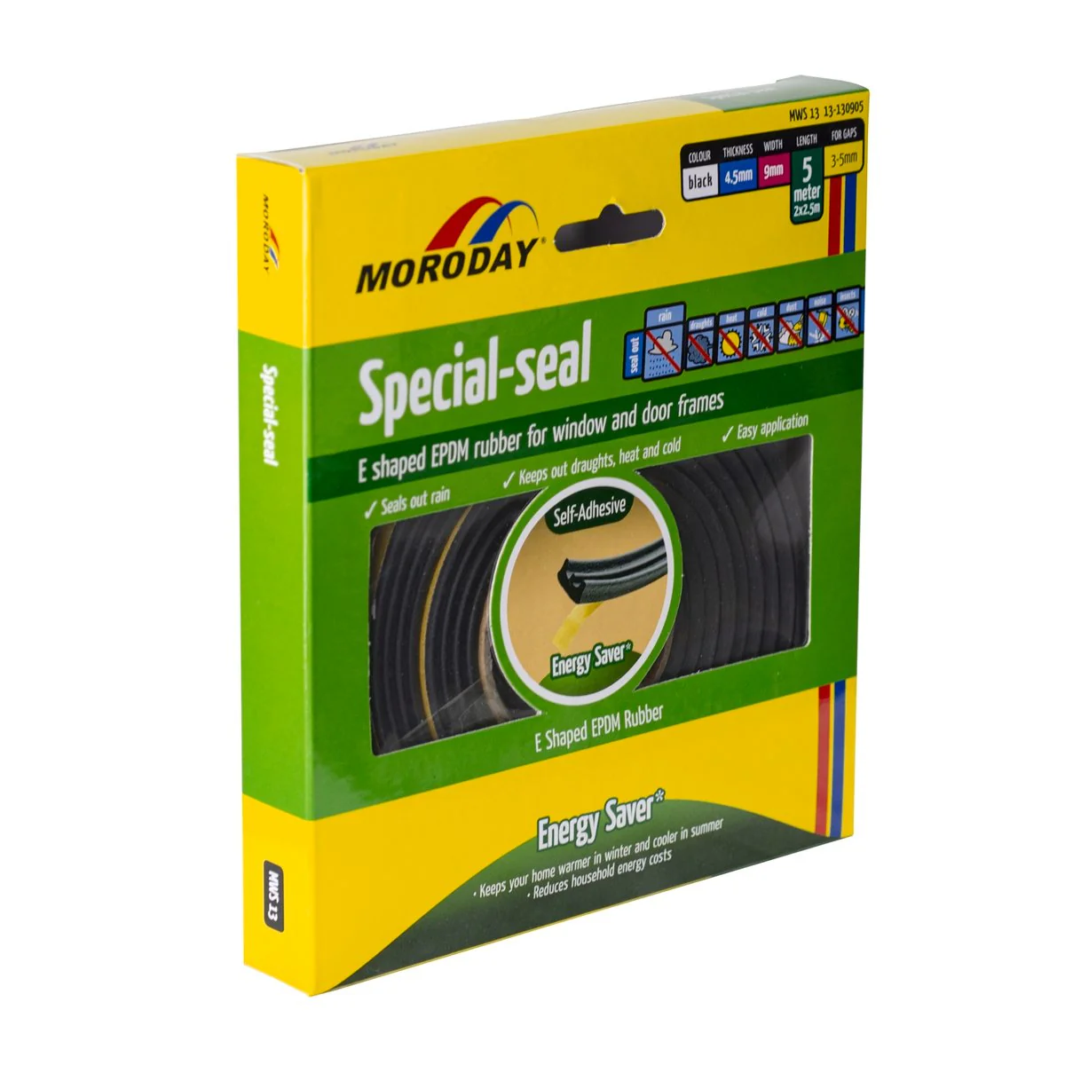 Moroday E Shaped Weatherseal 9mm x 4.5mm x 5m Black EPDM Rubber - Image 2