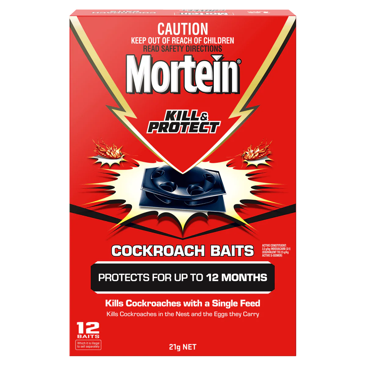 Mortein Kill and Protect Cockroach Baits 12 Pack - 145mm x 218mm - Black - Long-lasting Pest Control