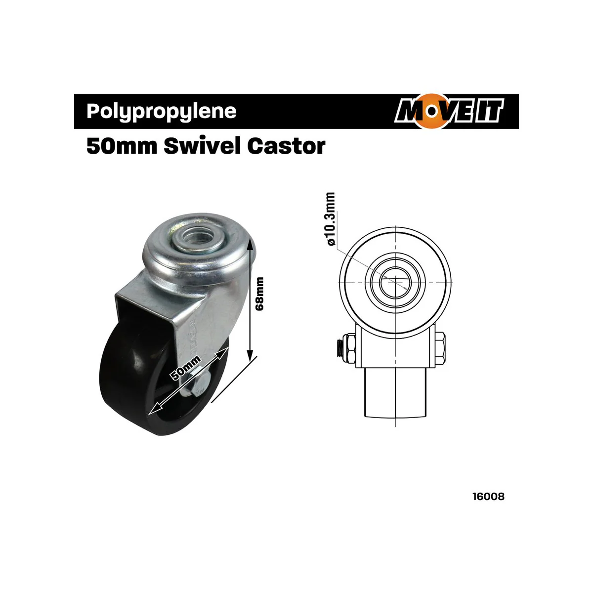 Move It Bolt Hole Castor - 50mm - Nylon - Light Duty - Image 2