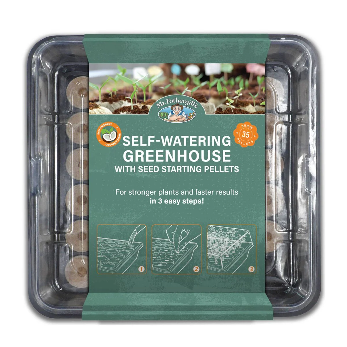Mr Fothergill S 35 Cell Self Watering Coco Fibre Propagation Greenhouse - 600mm x 200mm x 400mm - Green - Promotes Healthy Root Development