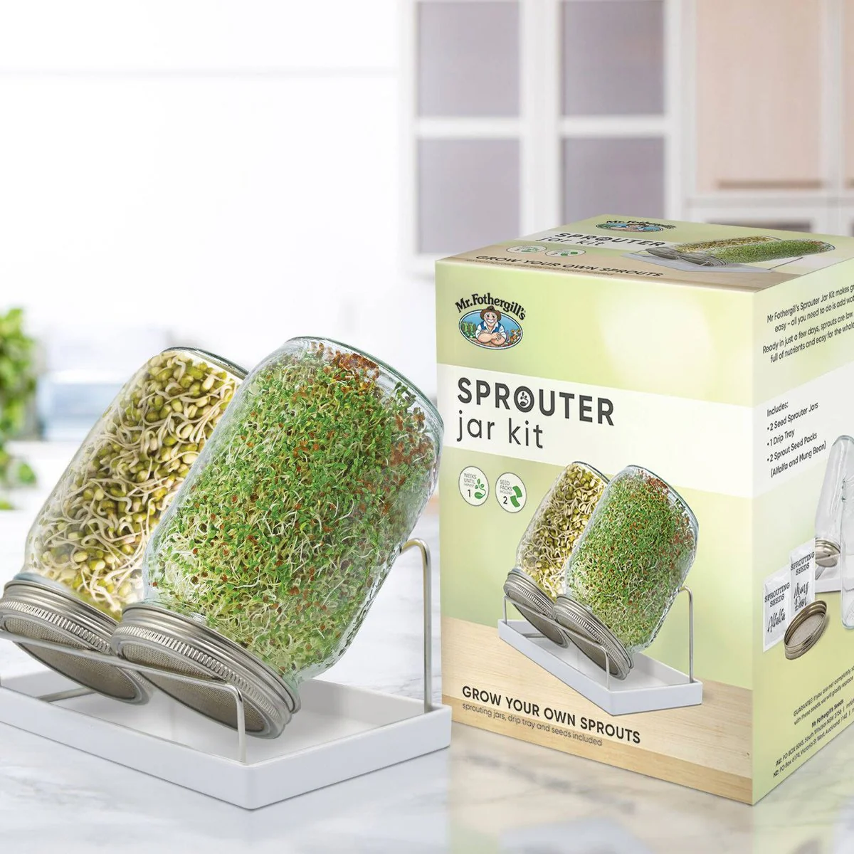 Mr Fothergill S Twin Sprouter Jar Grow Kit - 210mm x 200mm x 125mm - Compact Design - Includes Alfalfa & Mung Bean Seeds - Image 3