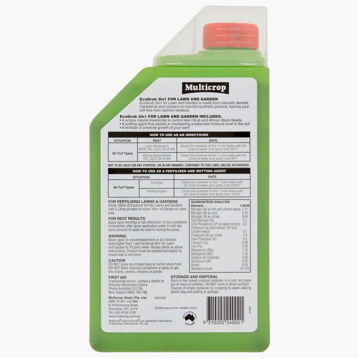 Multicrop EcoGrub - 1L - Plastic Bottle - Insecticide for Lawns - Image 2