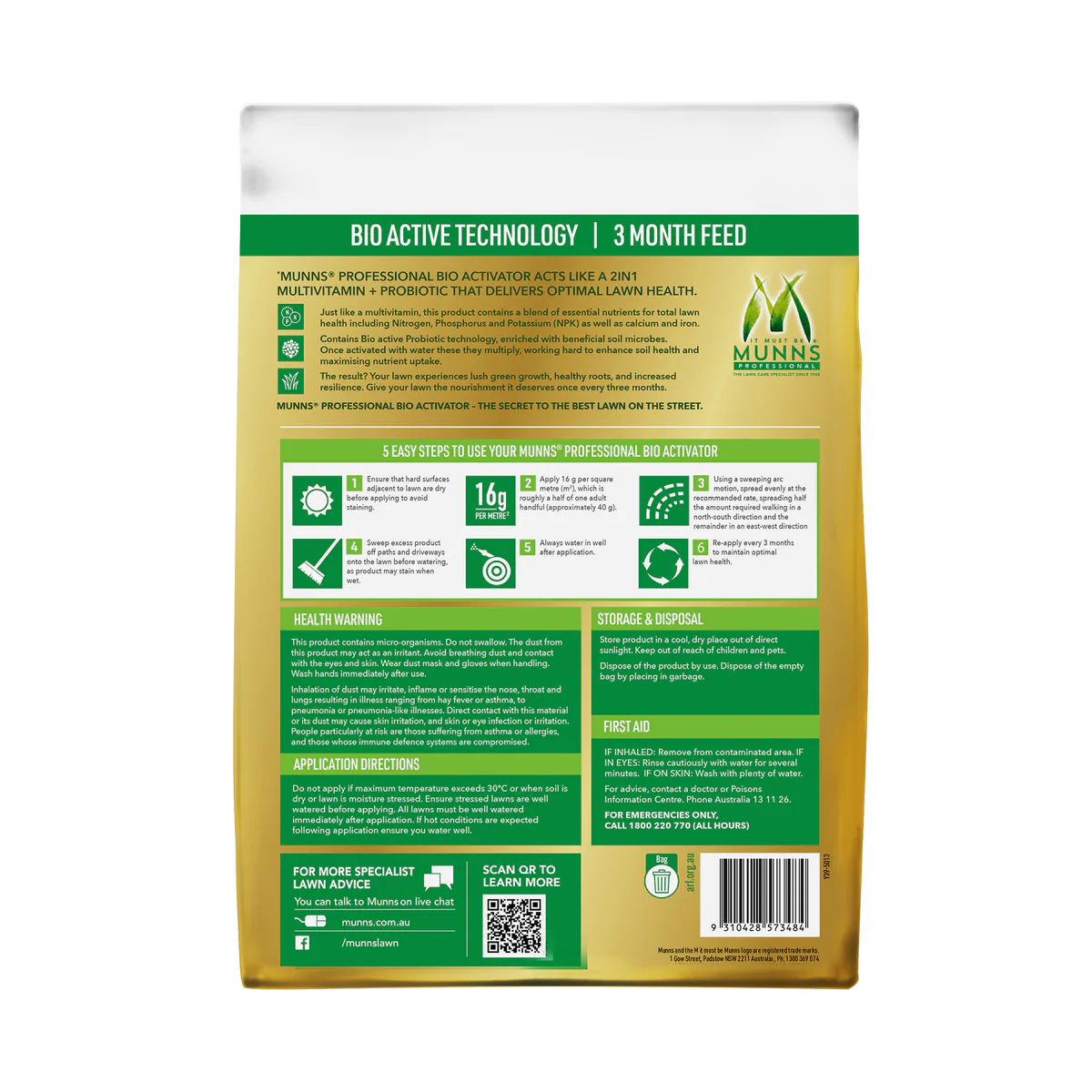 Munns Professional Bio Activator Lawn Fertiliser - 3kg Granular - 180 m² Coverage - Promotes Healthy Grass - Image 2
