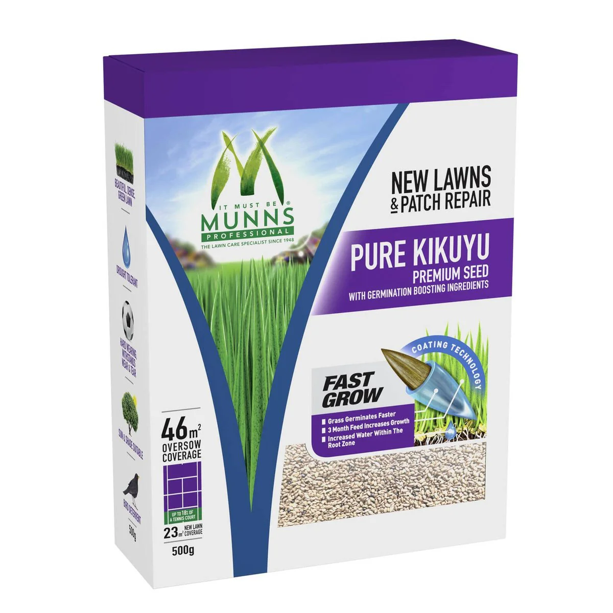Munns Professional Lawn Seed - 500g - Emerald Kikuyu - Drought Tolerant