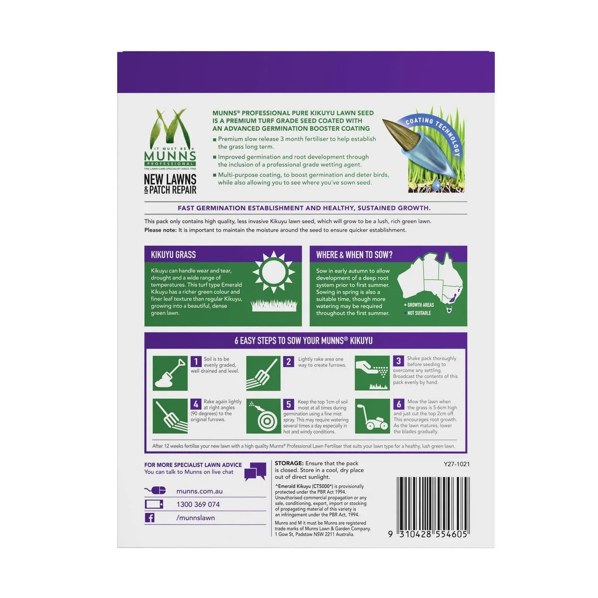 Munns Professional Lawn Seed - 500g - Emerald Kikuyu - Drought Tolerant - Image 3
