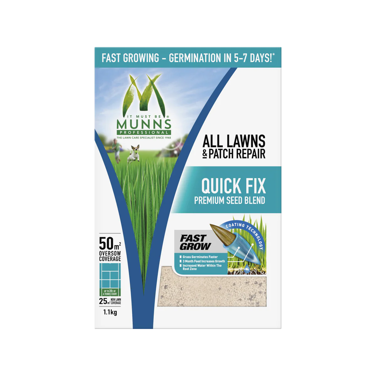 Munns Professional Quick Fix - 1.1kg - Lawn Seed Blend - Fast Germination - Image 2