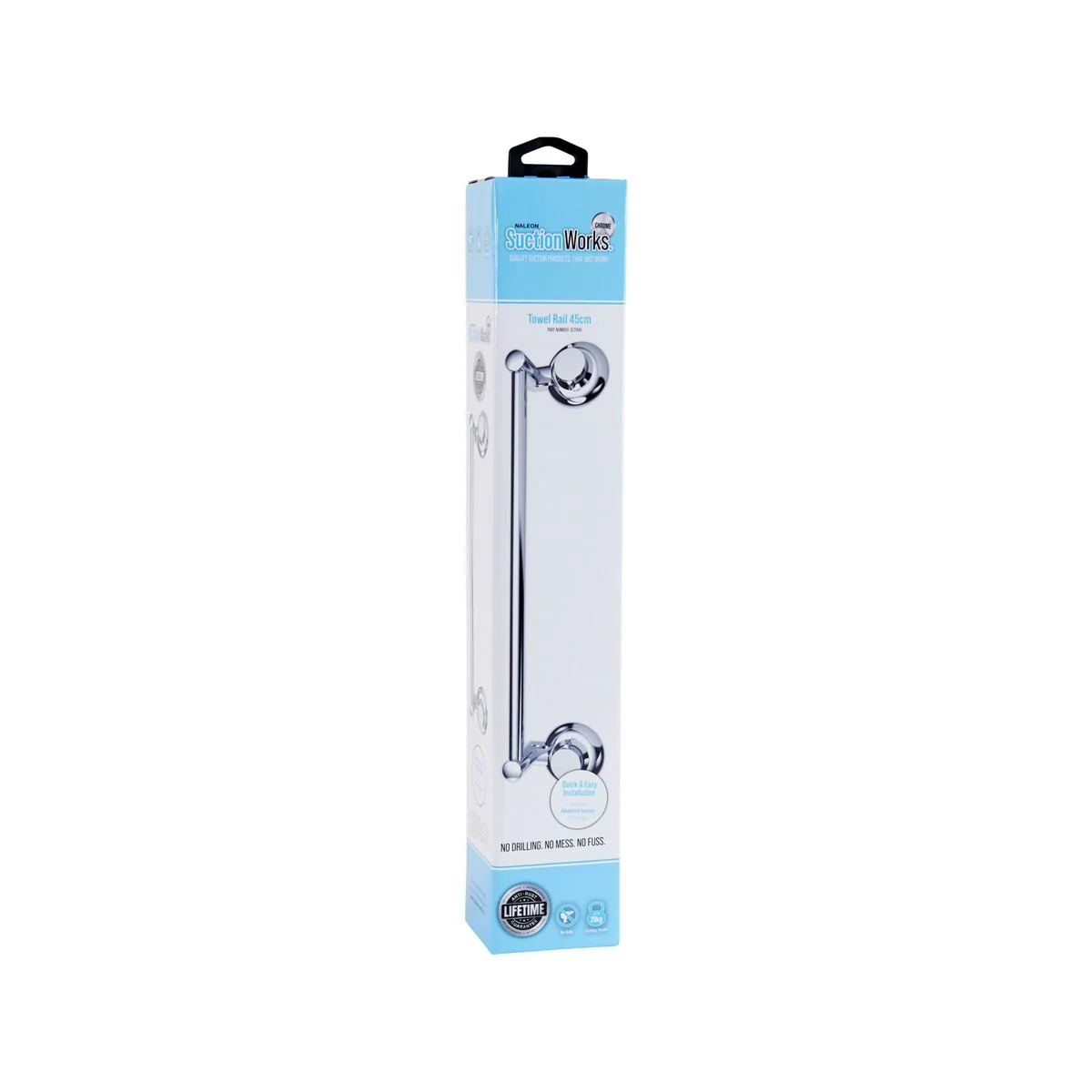 Naleon 45cm Chrome Suction Works Towel Rail - Tool-Free Installation - Rust Resistant - Image 3