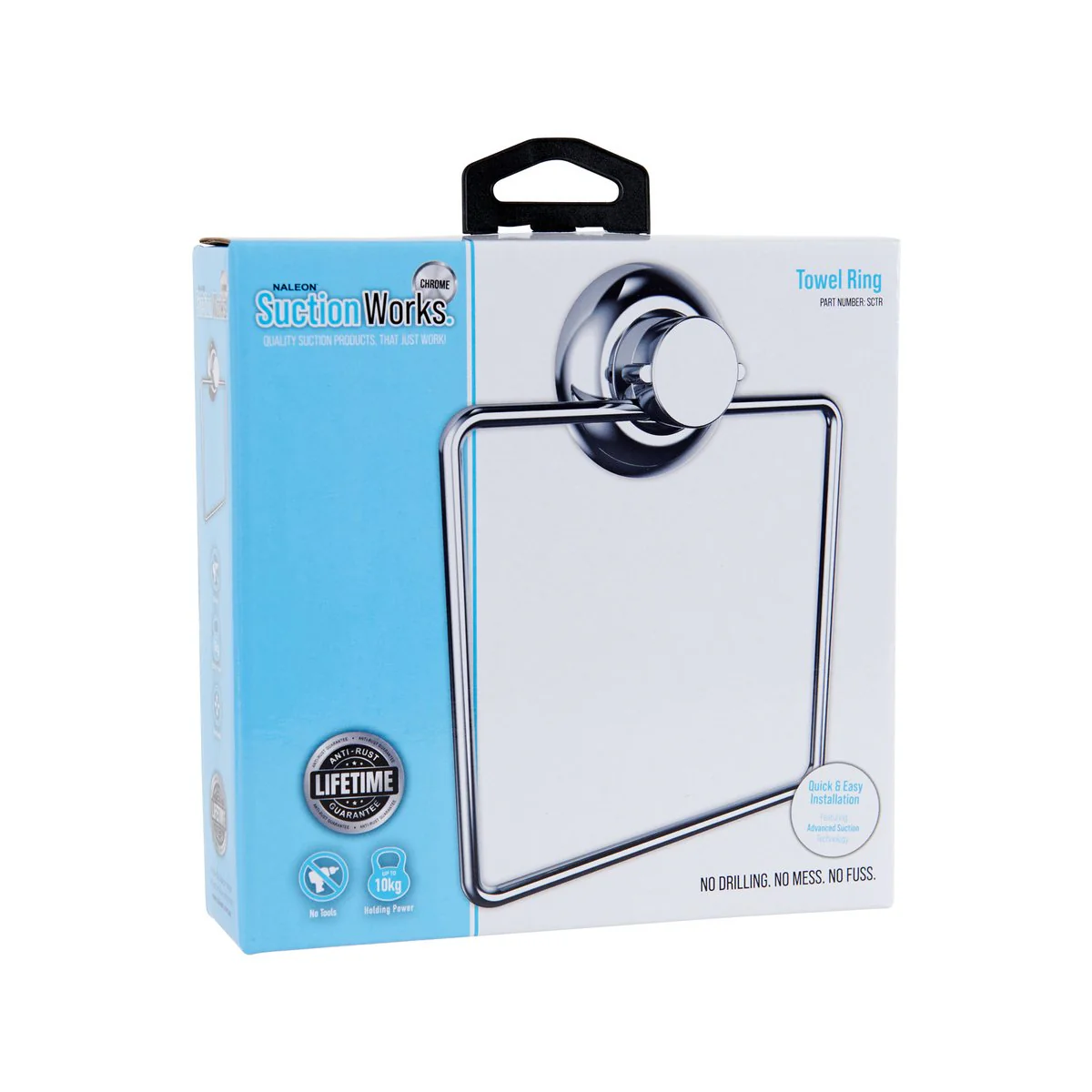 Naleon Chrome Suction Works Towel Ring - 165mm x 210mm - Durable & Relocatable - Image 3