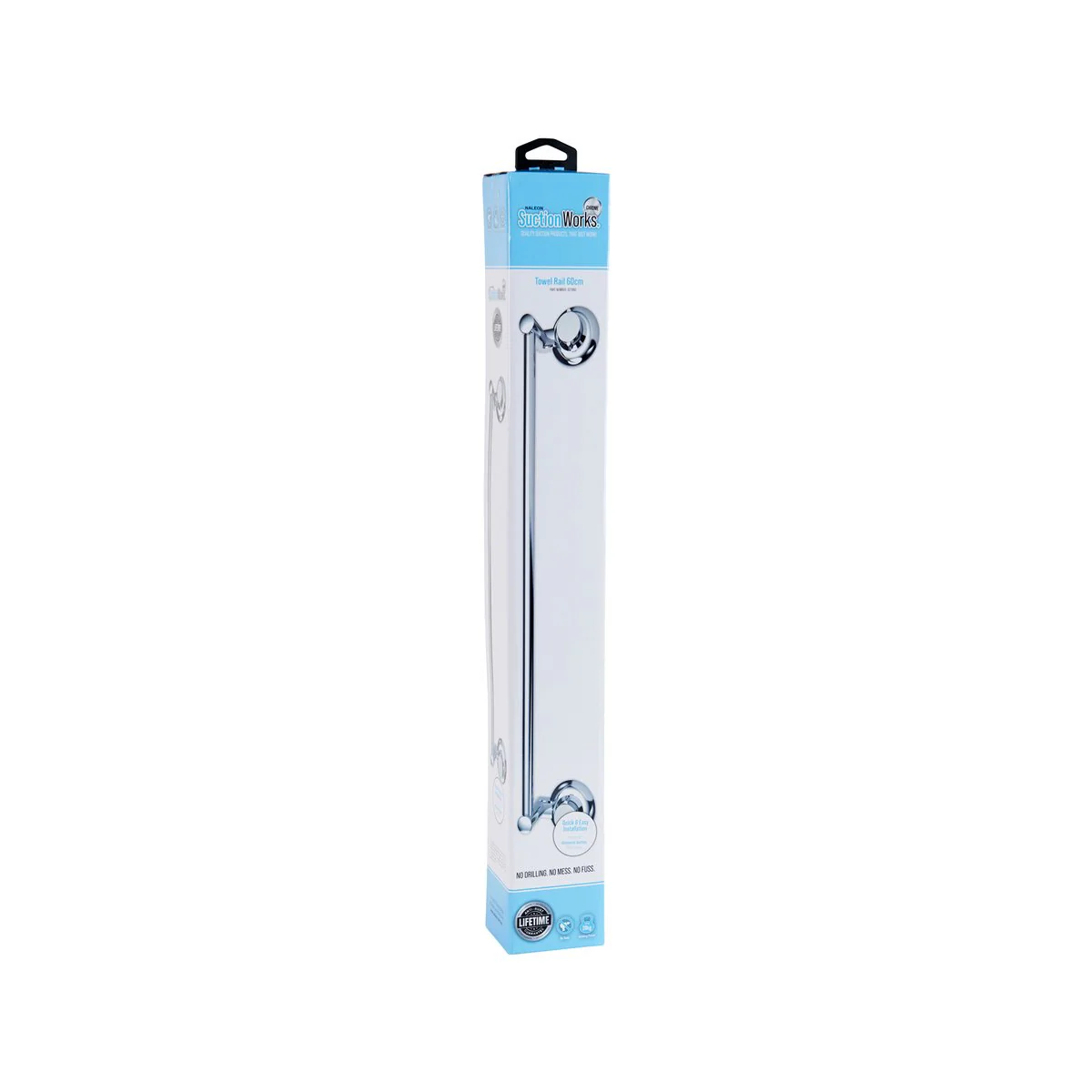 Naleon Suction Works Towel Rail - 60cm - Chrome - Easy Installation - 20kg Capacity - Image 3