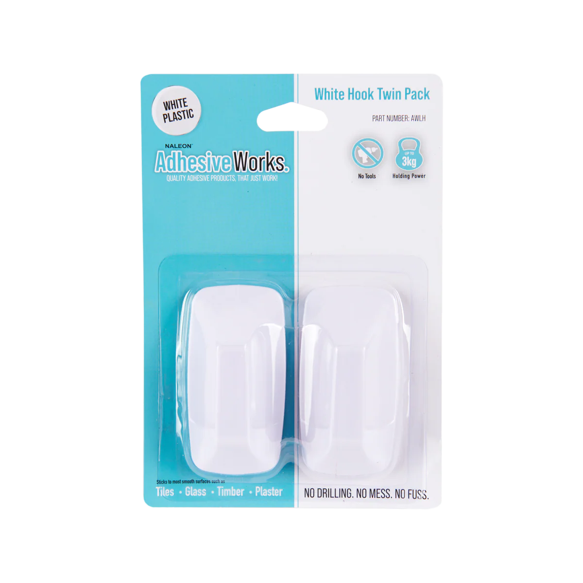 Naleon White Self Adhesive Hook 2 Pack - 40mm x 80mm - Strong Holding Power - Image 2