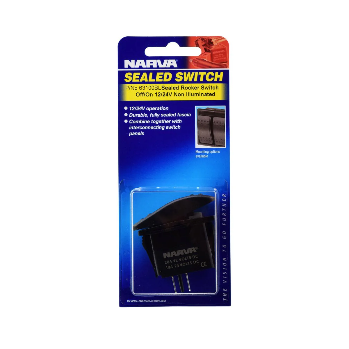 Narva 12V 20A 24V 10A SPST On Off Sealed Rocker Switch - 37.5 x 21mm - Image 3