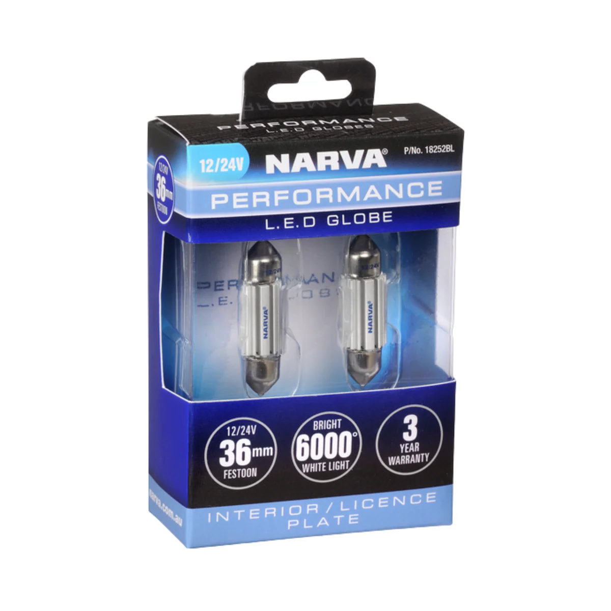 Narva 12V 24V Cool White LED Festoon Globe 2 Pack - 36mm - 105 Lumens - Image 2