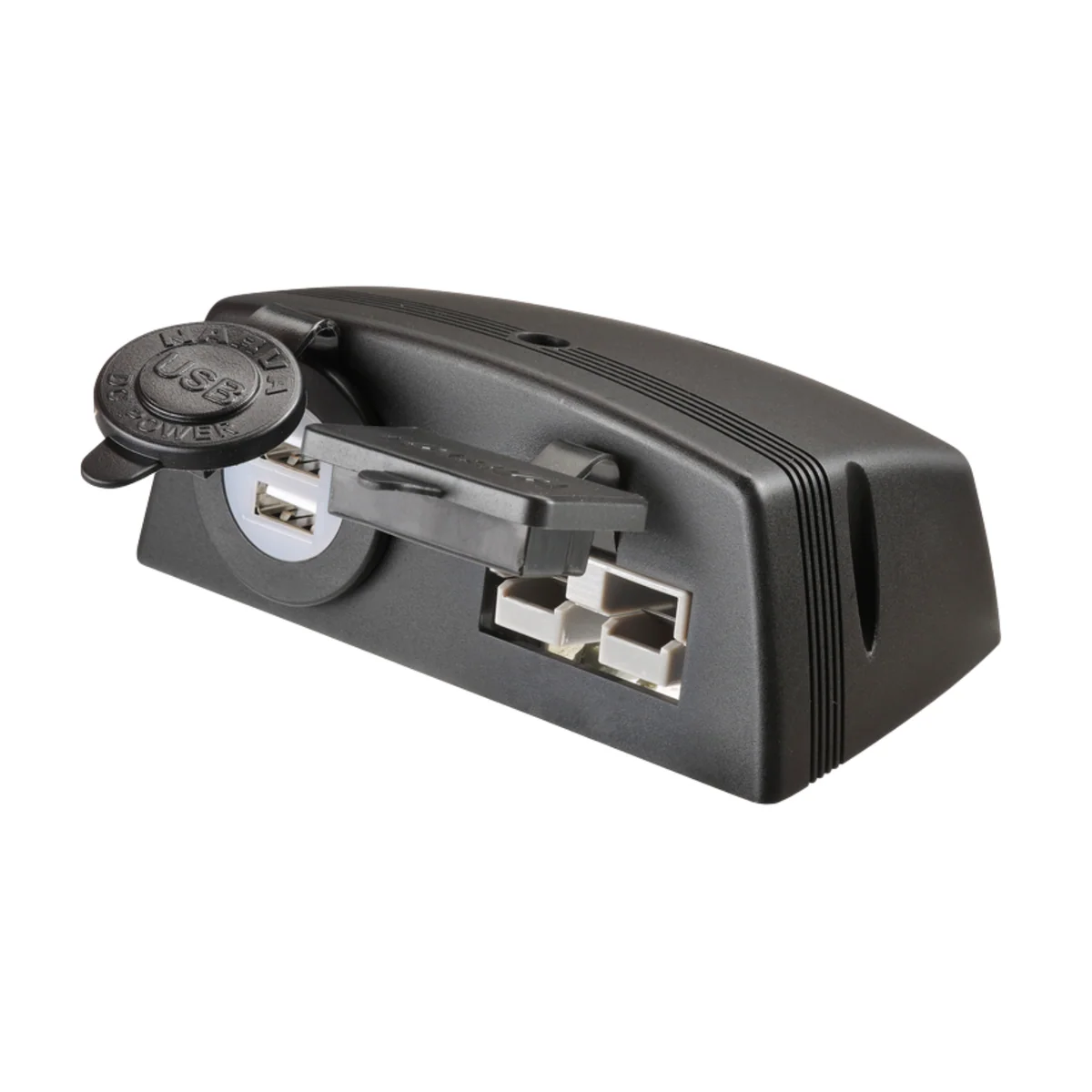 Narva 12V 50A Black Heavy Duty Twin Surface Mount Connector Dual USB Socket - Reliable Power Distribution - Easy Installation