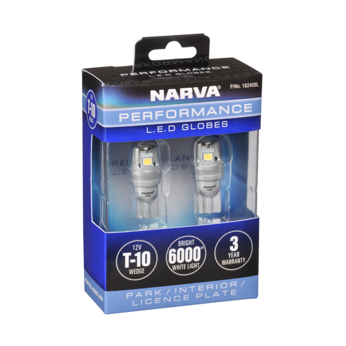 Narva 12V T10 Cool White LED Wedge Globe 2 Pack - 6000K - 120Lm - Durable - Image 2