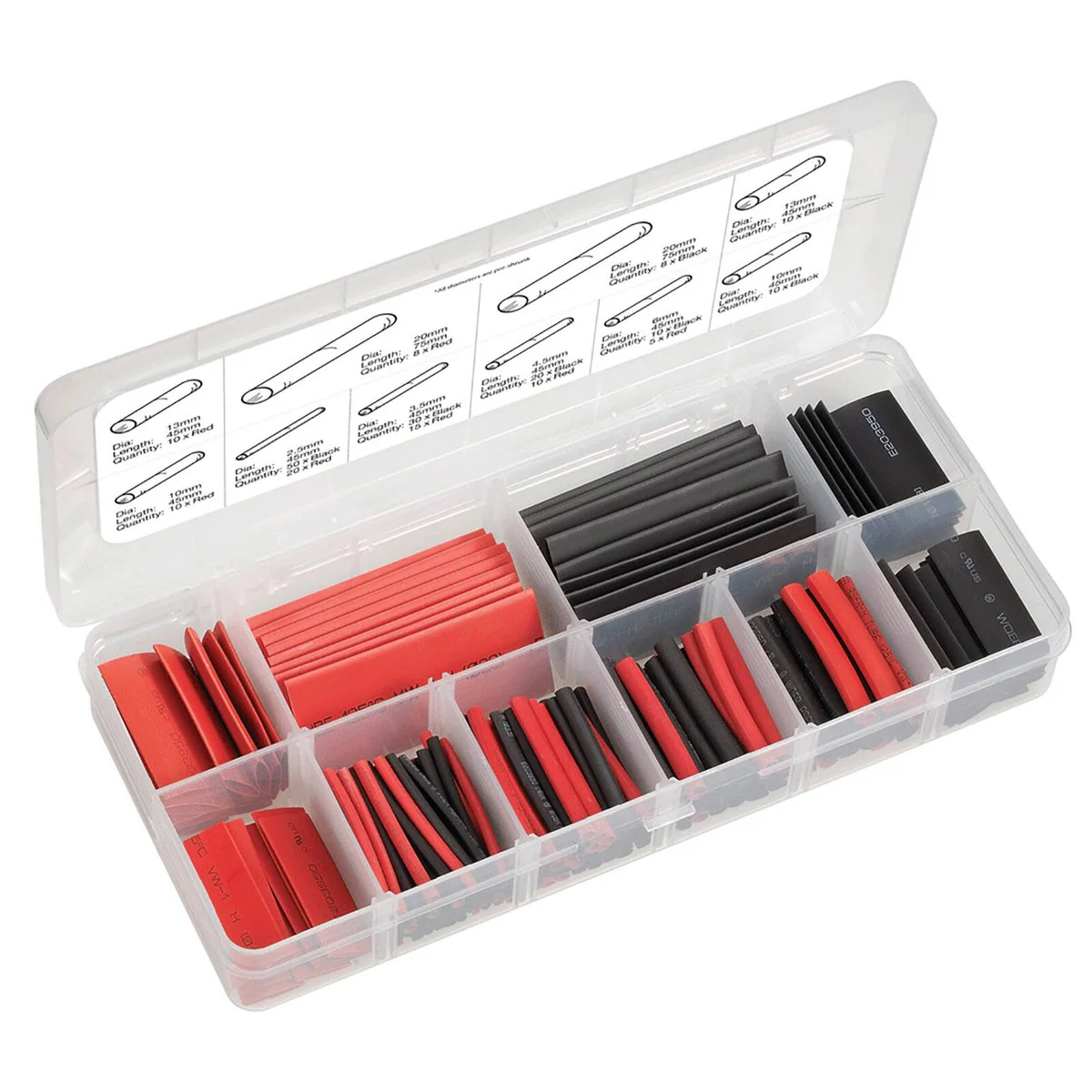 Narva 216 Piece Heatshrink Tubing Assortment Set - 260mm x 120mm x 40mm - Multi-Colour