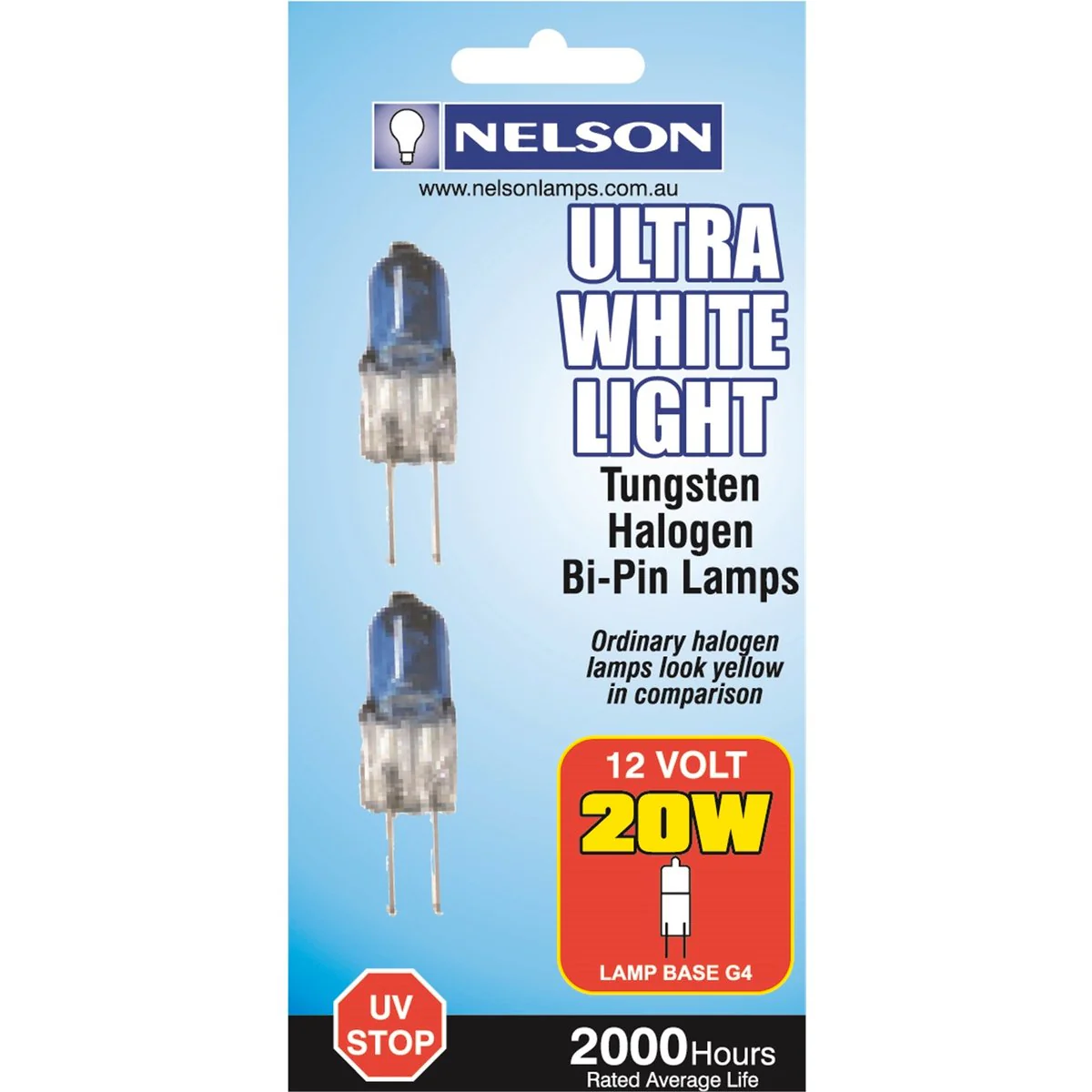 Nelson Ultra White Halogen G4 Bi Pin Lamps - 20 Watt - Twin Pack - 3500K