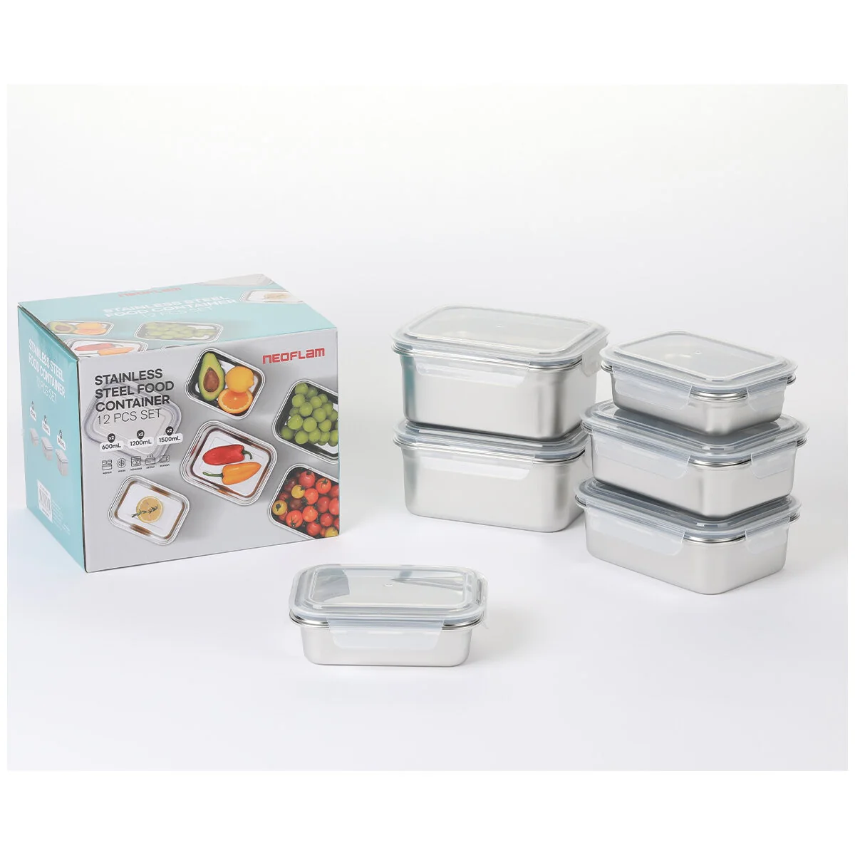 Neoflam 304 Stainless Steel Microwavable Containers 12-Piece Set Silver - Image 10