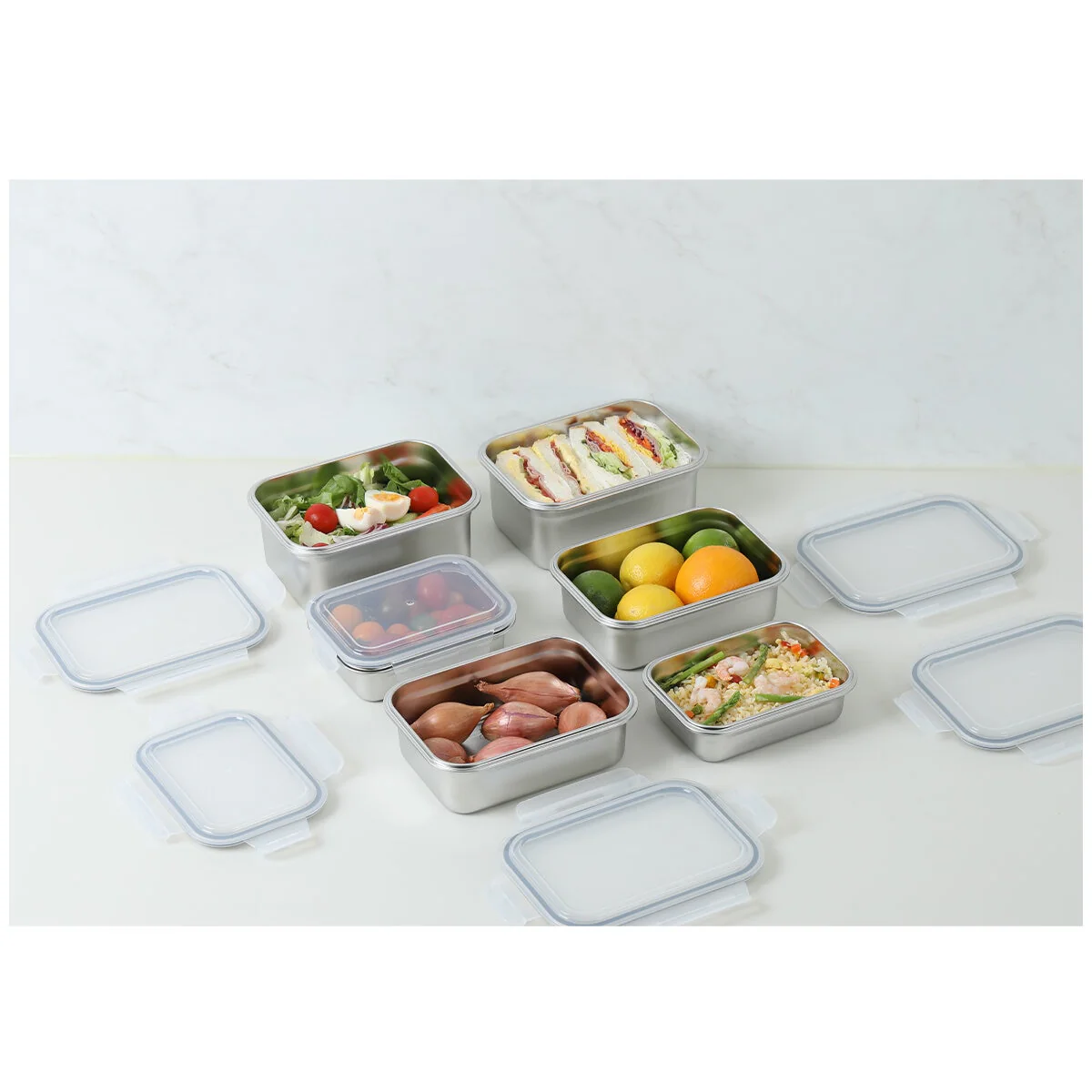 Neoflam 304 Stainless Steel Microwavable Containers 12-Piece Set Silver - Image 5